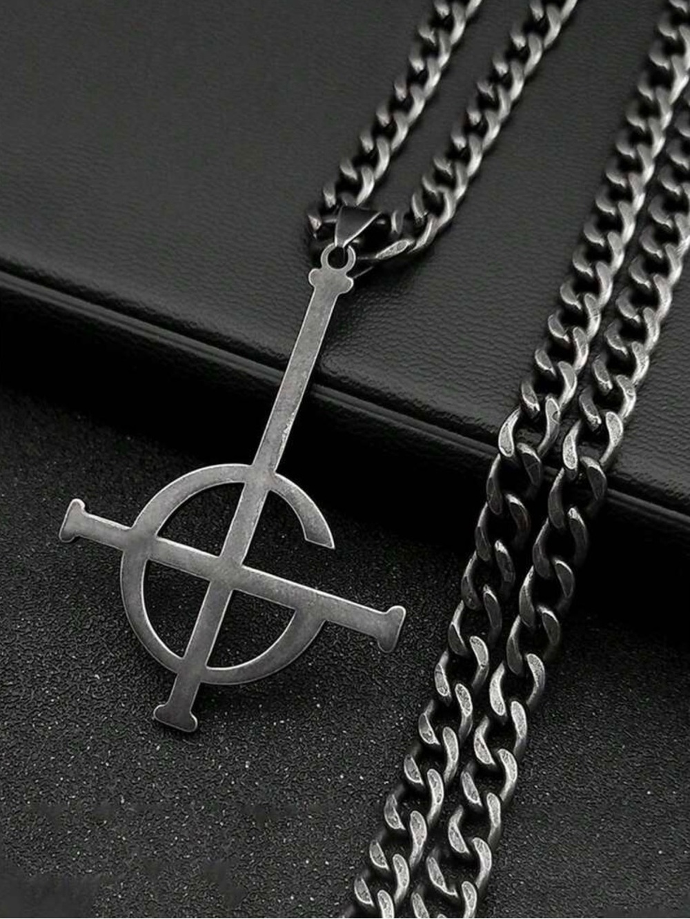 Ghost Band Grucifix Stainless Steel Pendant Necklace - Gun Black